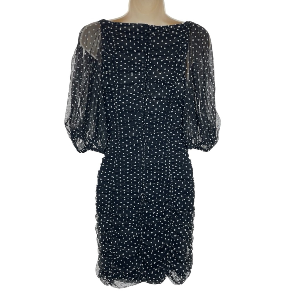 Zara Blogger Fav Ruched Mini Dress Puff Sleeves Large Black/White - Picture 5 of 16